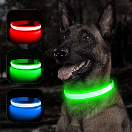 LED Glowing Dog Collar Adjustable Flashing Rechargeable